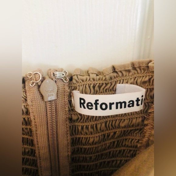 REFORMATION TAUPE PUFF SLEEVE PRINCESSCORE COTTAGECORE ROYALCORE MIDI DRESS - Picture 9 of 12